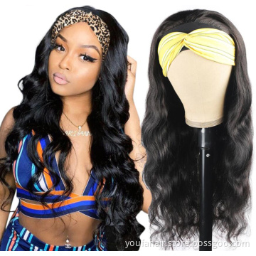 Cheap Factory Wholesale Brazilian Virgin Human Hair Body Wave Headband Wig for Black Women Remy Raw Hair None Lace Glueless Wig